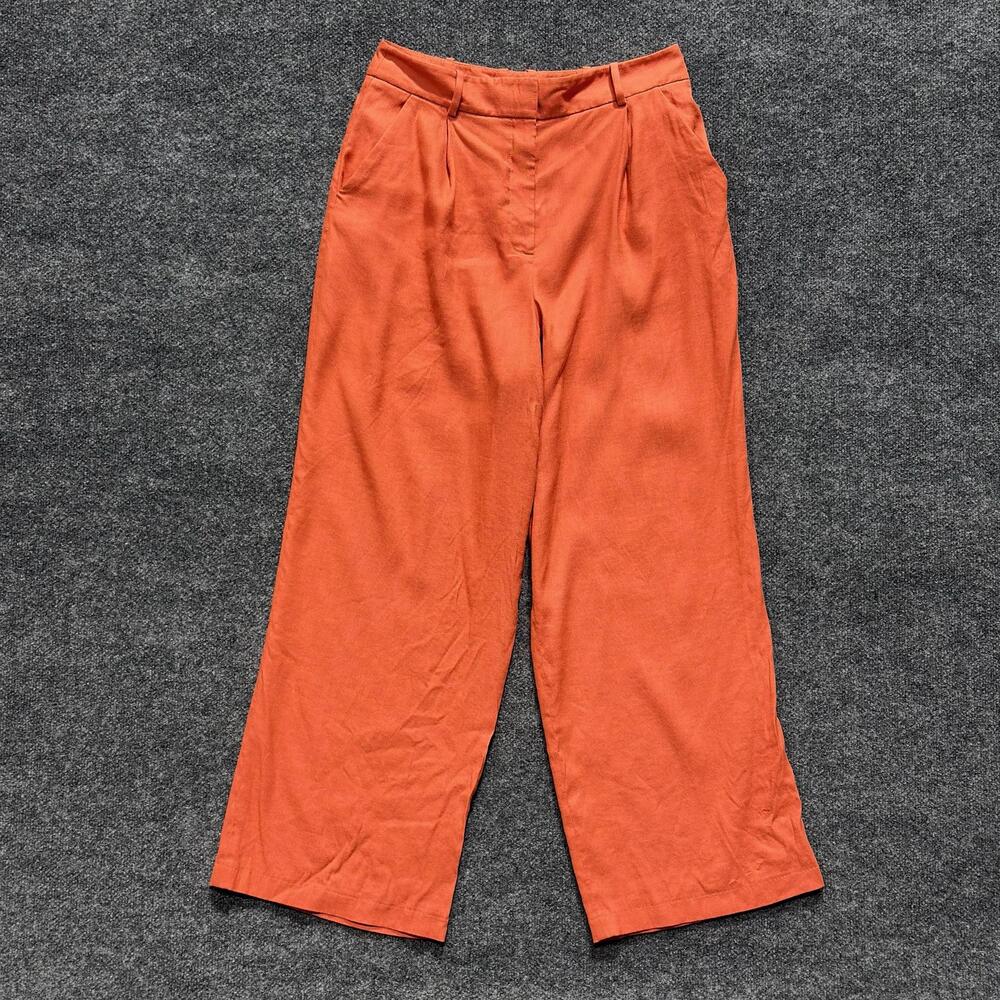 Veronica Beard Pants Womens 10 Persimmon Orange Linen Wide Leg Pleated Trousers